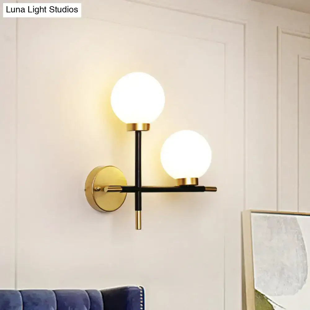 Modern black milk glass wall mount light fixture – foyer 2-light sconce