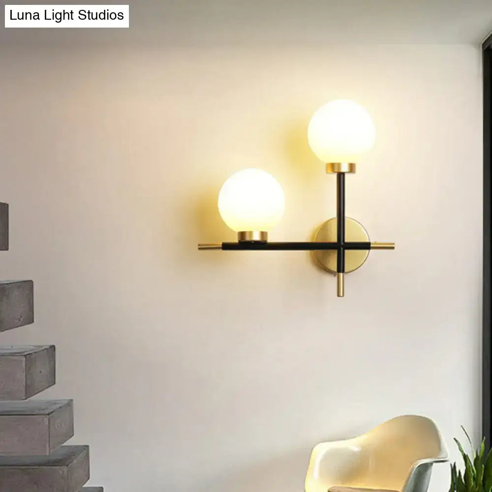 Modern black milk glass wall mount light fixture – foyer 2-light sconce