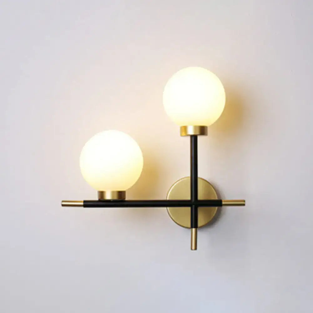 Modern black milk glass wall mount light fixture – foyer 2-light sconce