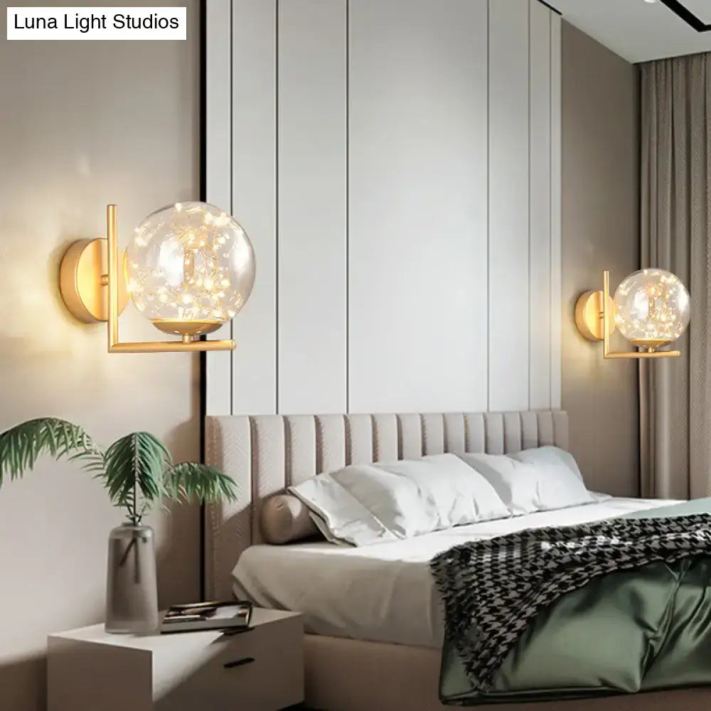 Modern black mini globe wall sconce bedroom fairy light fixture