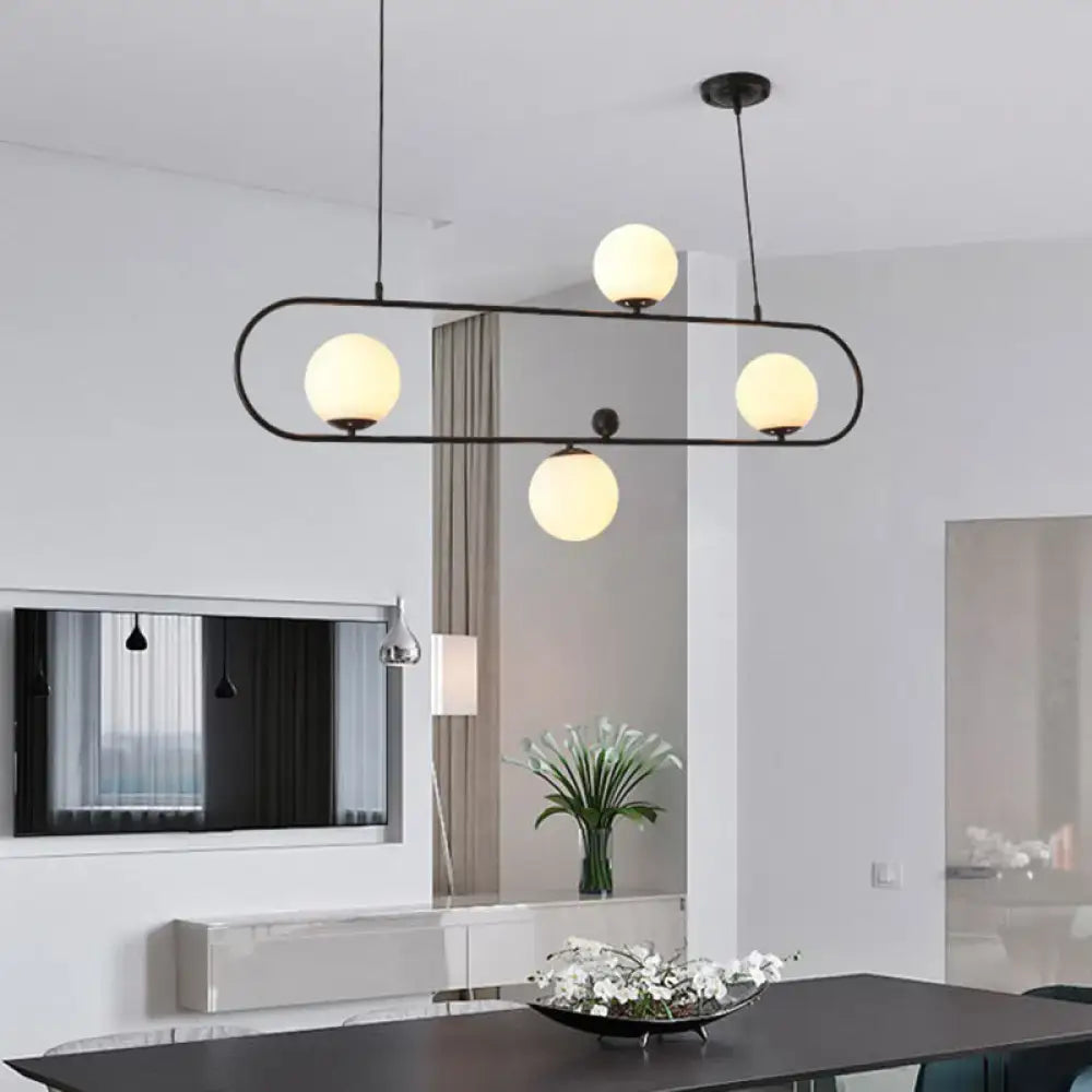 Modern black minimalist ellipse ceiling light with white globes living room