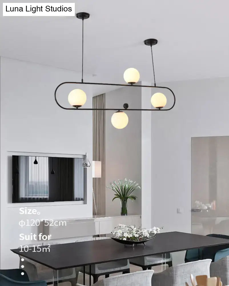 Modern black minimalist ellipse ceiling light with white globes living room