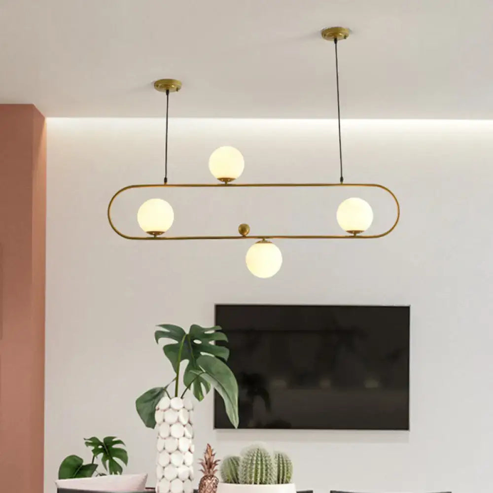 Modern black minimalist ellipse ceiling light with white globes living room