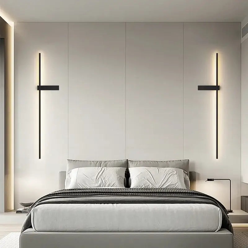 Modern black minimalist led wall lights for bedroom vertical sconce