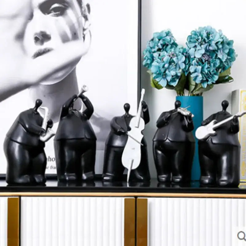 Modern black musical instrument band figurines living room decor