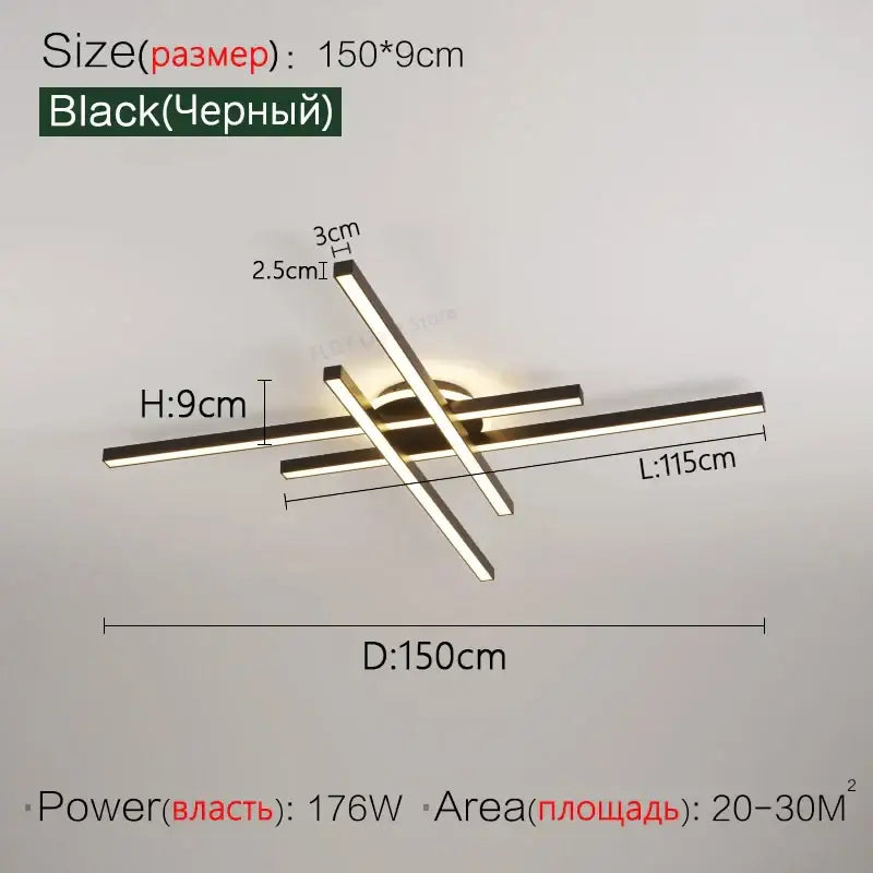 Modern black nordic led ceiling chandelier for living room