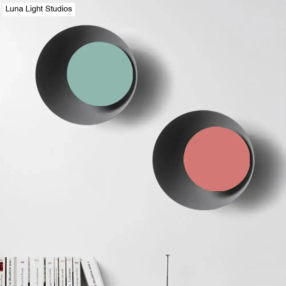 Modern black & pink circle sconce light bedroom wall fixture