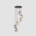 Modern black prismatic crystal cylindrical chandelier stairway light
