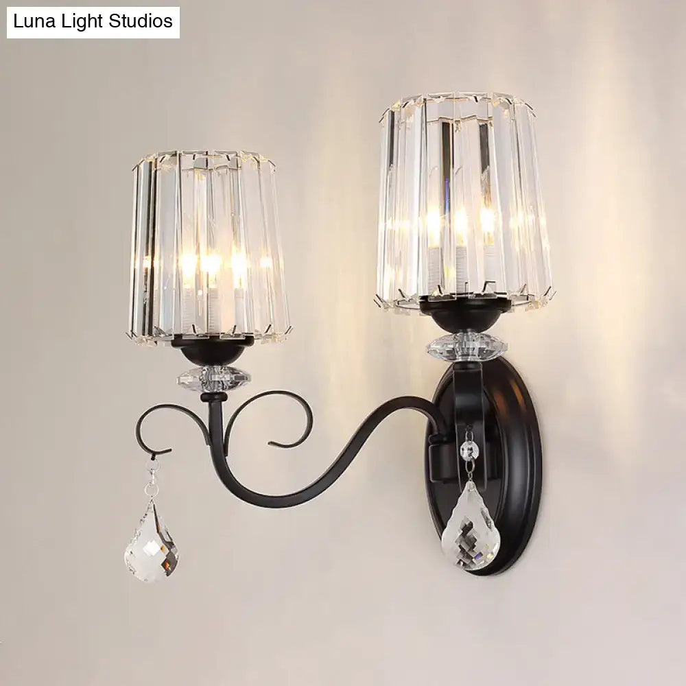 Modern black prismatic crystal wall mount lamp living room
