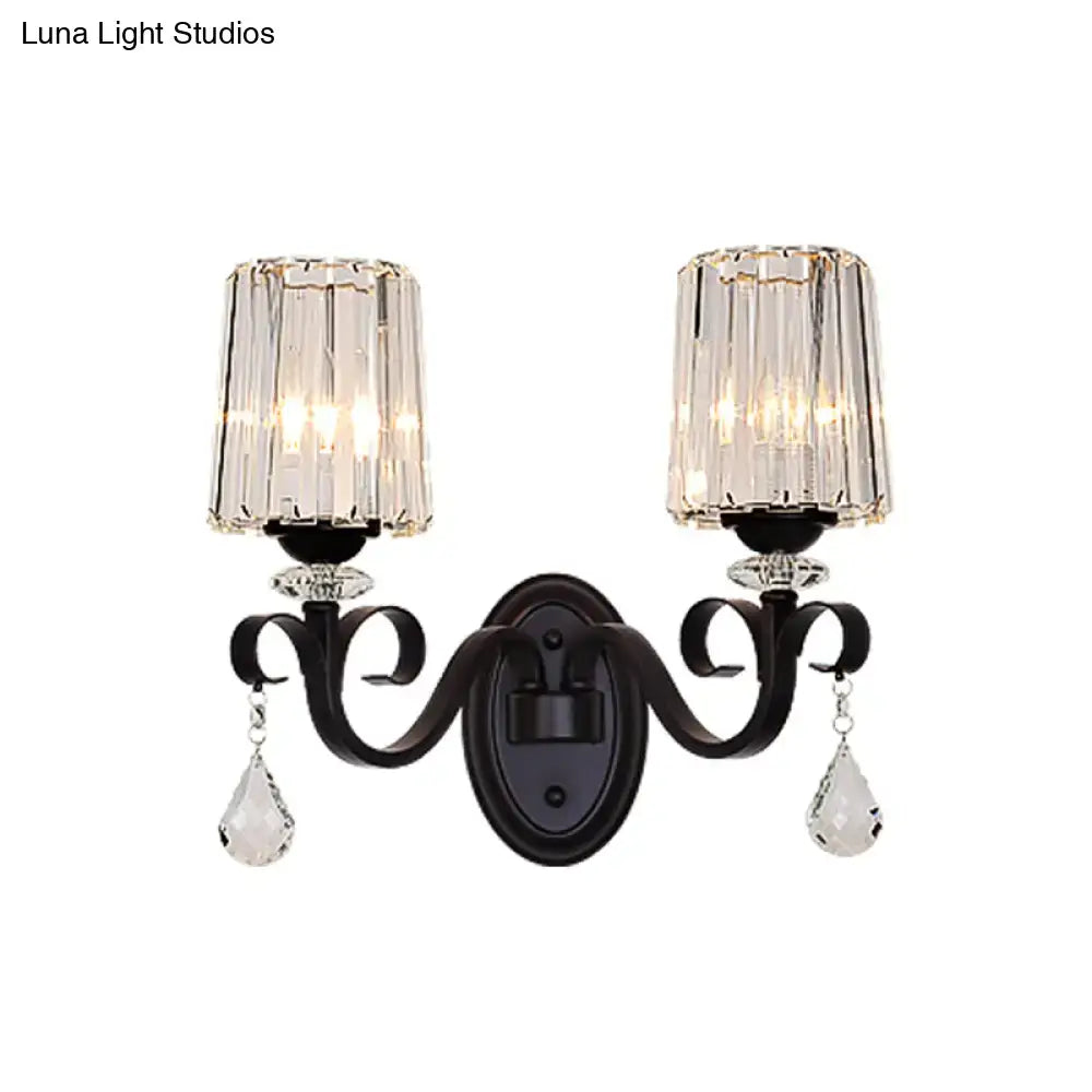 Modern black prismatic crystal wall mount lamp living room