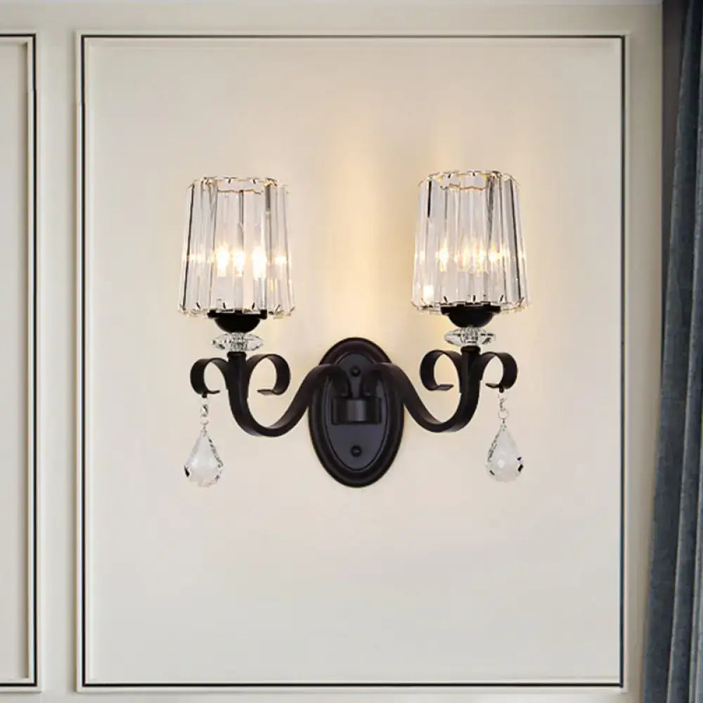 Modern black prismatic crystal wall mount lamp living room
