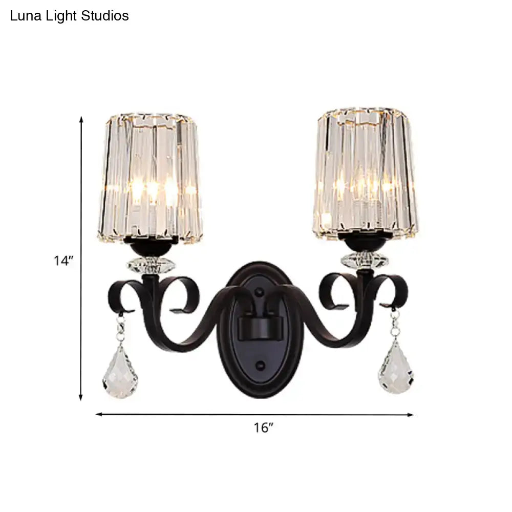Modern black prismatic crystal wall mount lamp living room