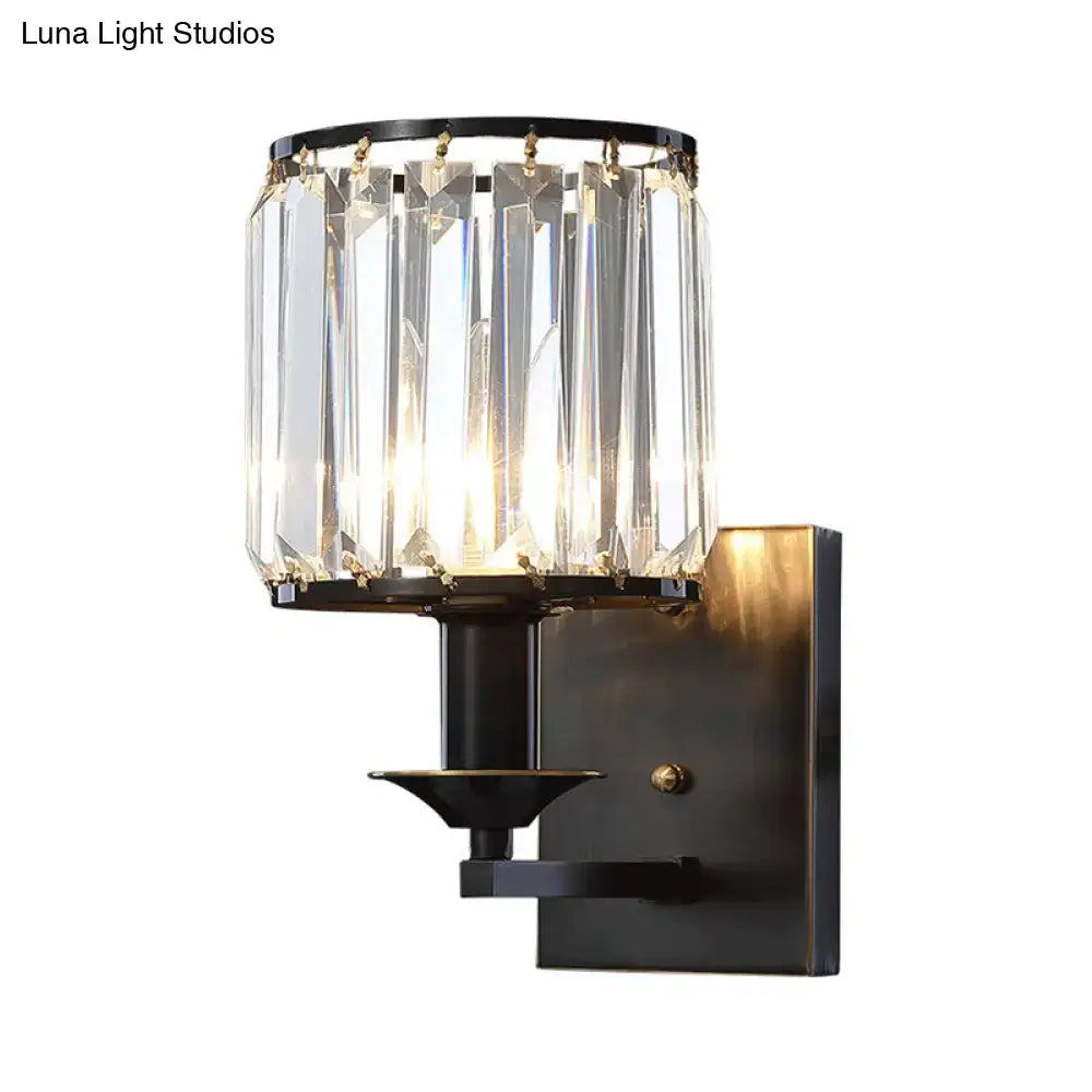Modern black prismatic crystal wall sconce bedroom e12 light type