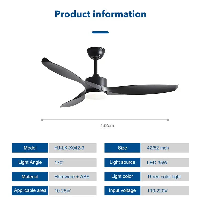 Modern black pure copper ceiling fan with led light and remote control