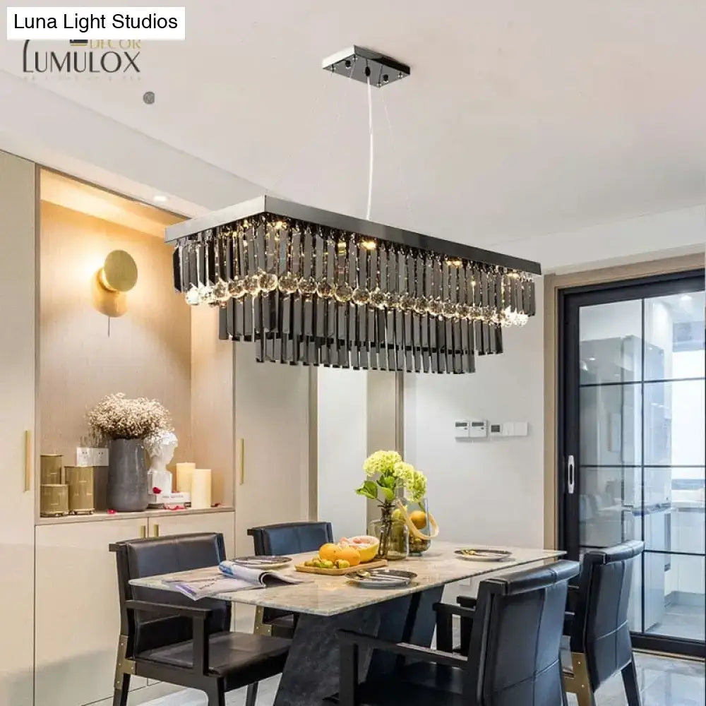 Modern black rectangle crystal chandelier dining room hanging light
