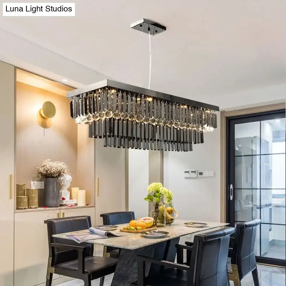 Modern black rectangle crystal chandelier dining room hanging light