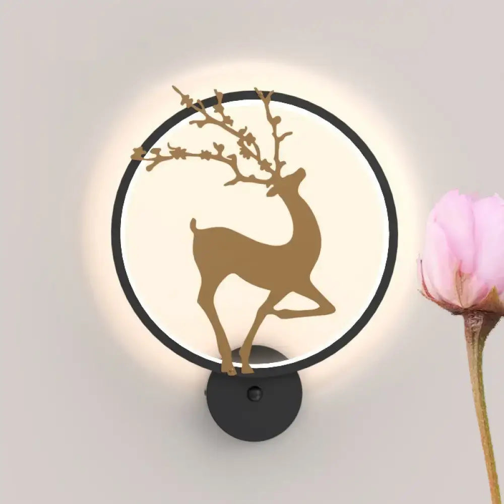 Modern black ring led elk mural wall sconce bedroom light