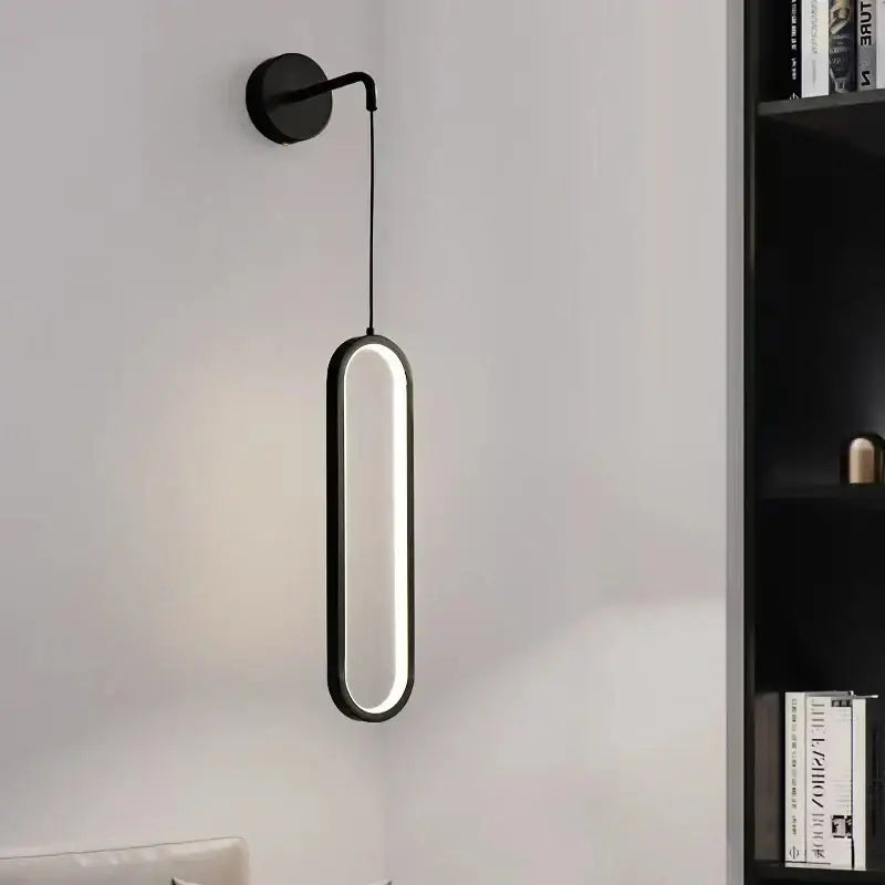 Modern black ring led wall lamp bedroom oval sconce light