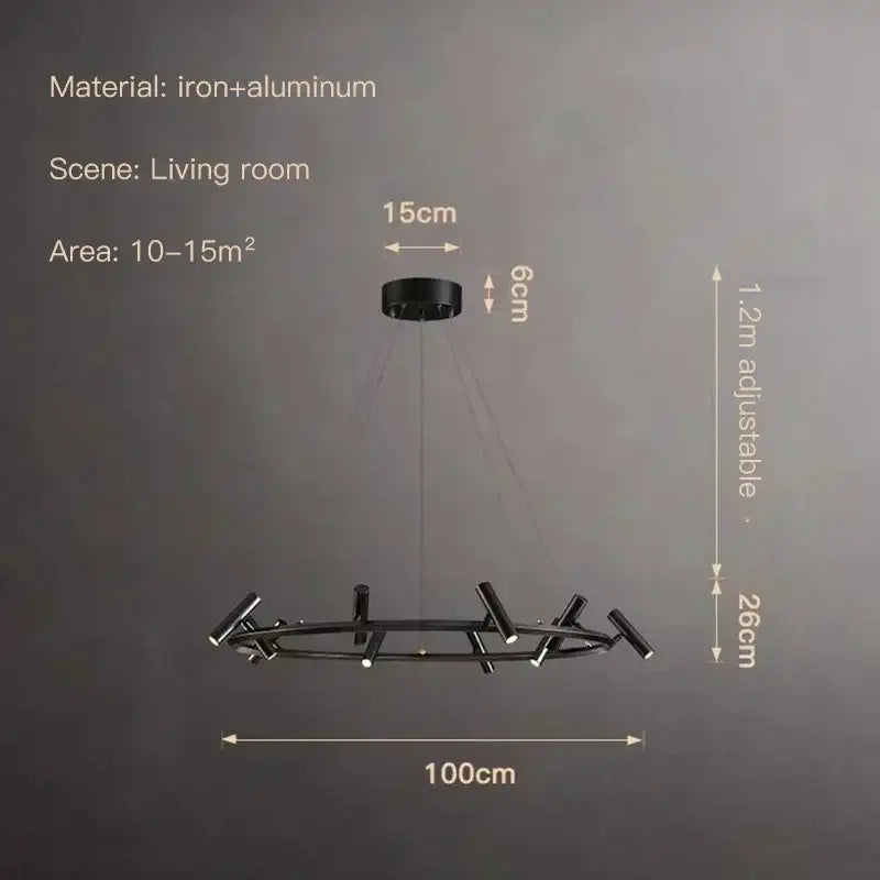 Modern black round ring chandelier living room pendant light