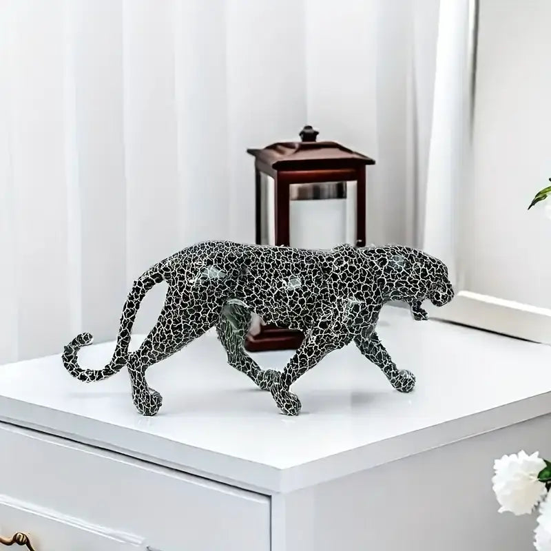 Modern black & silver mosaic leopard panther – living room sculpture