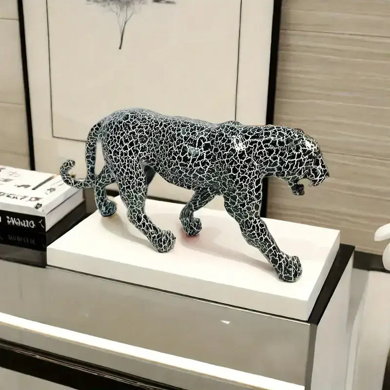 Modern black & silver mosaic leopard panther – living room sculpture