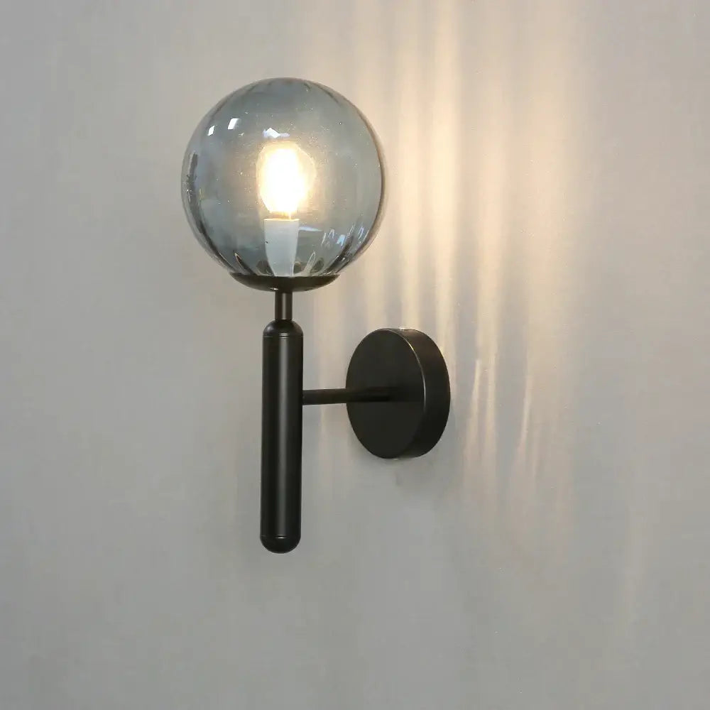 Modern black smoked glass ball led wall lamp bedroom sconce