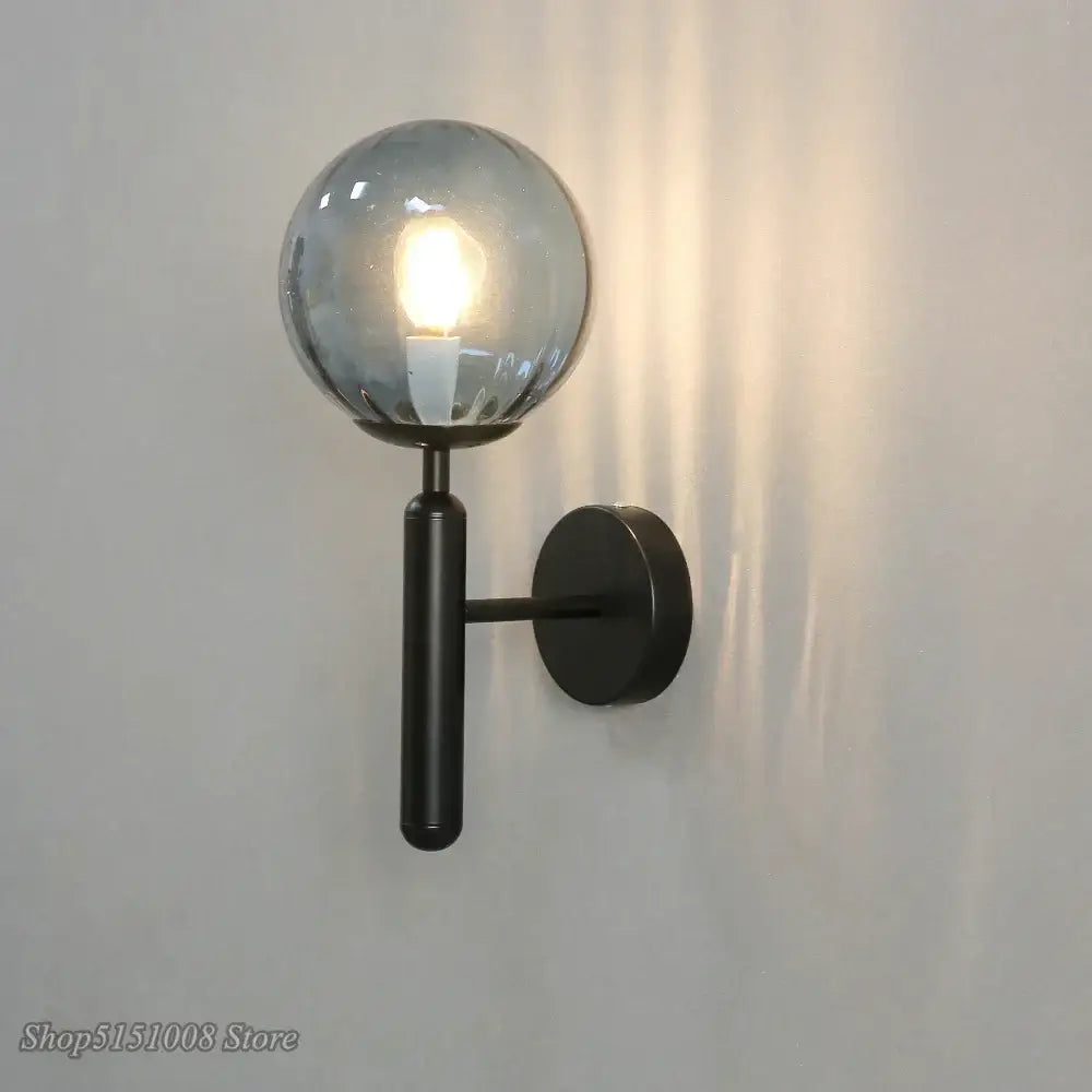 Modern black smoked glass ball led wall lamp bedroom sconce