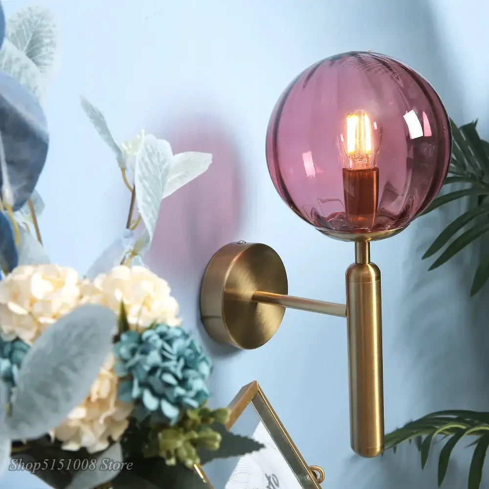Modern black smoked glass ball led wall lamp bedroom sconce