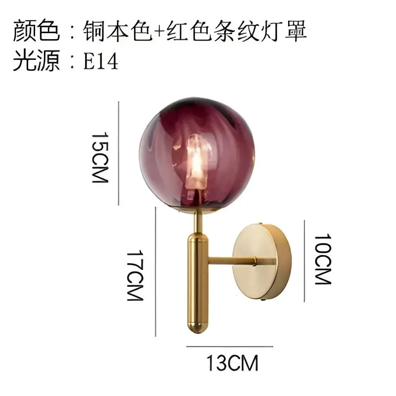 Modern black smoked glass ball led wall lamp bedroom sconce