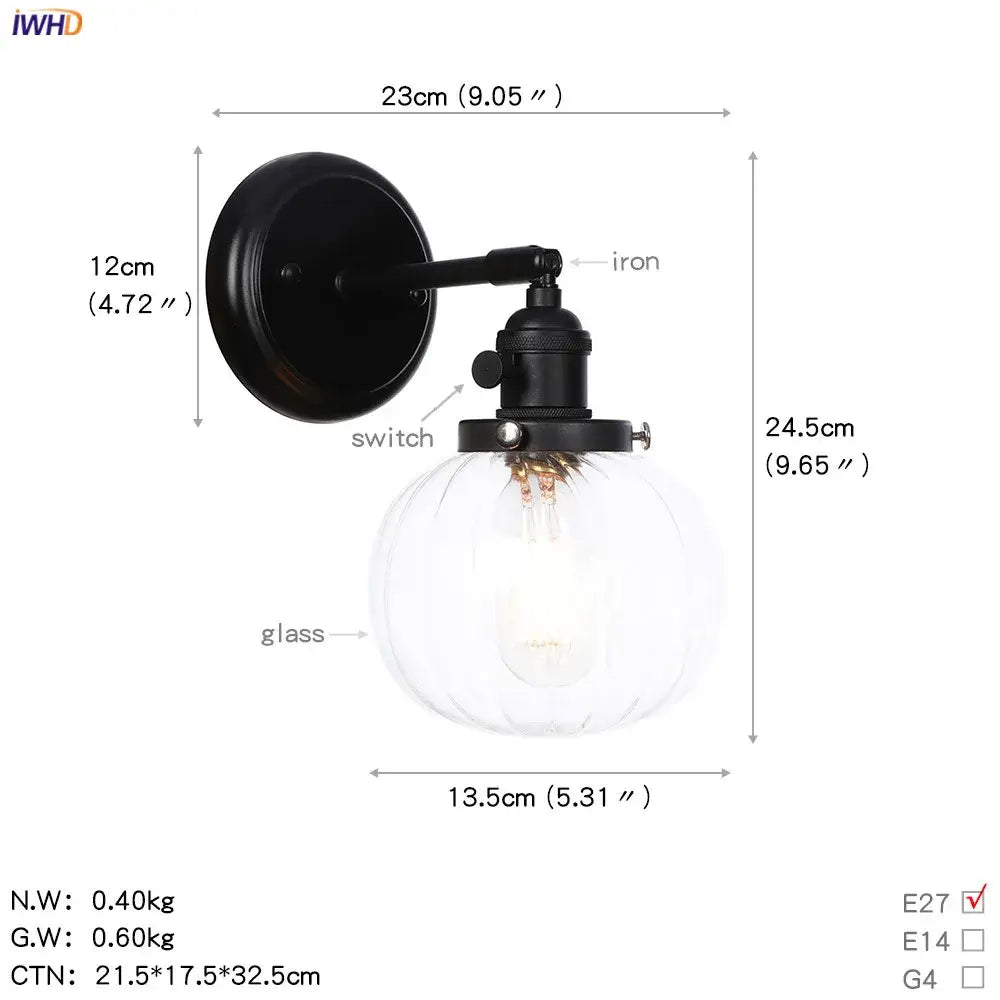Modern black smoked glass ball wall sconce hallway light