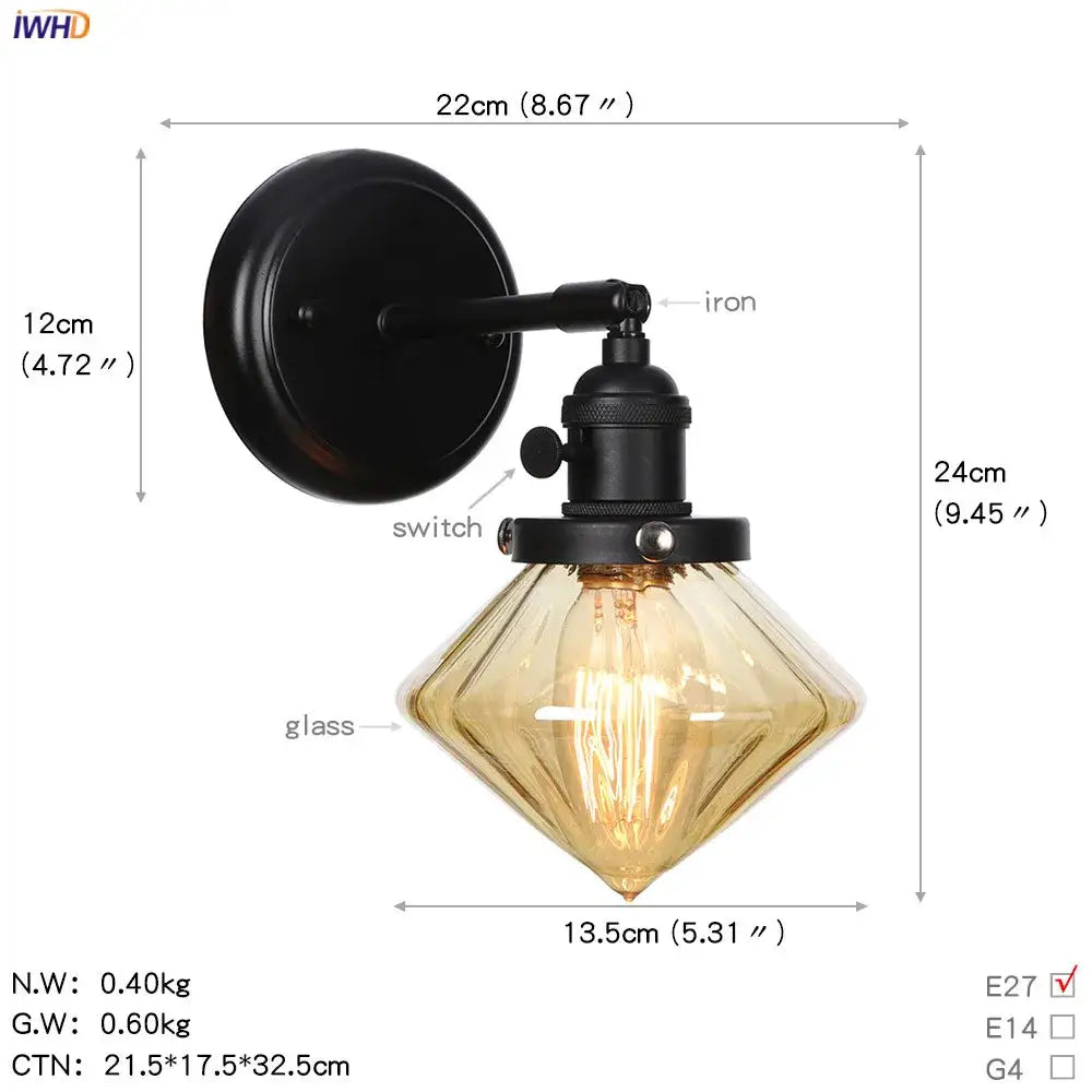 Modern black smoked glass ball wall sconce hallway light