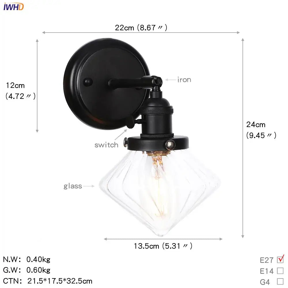Modern black smoked glass ball wall sconce hallway light