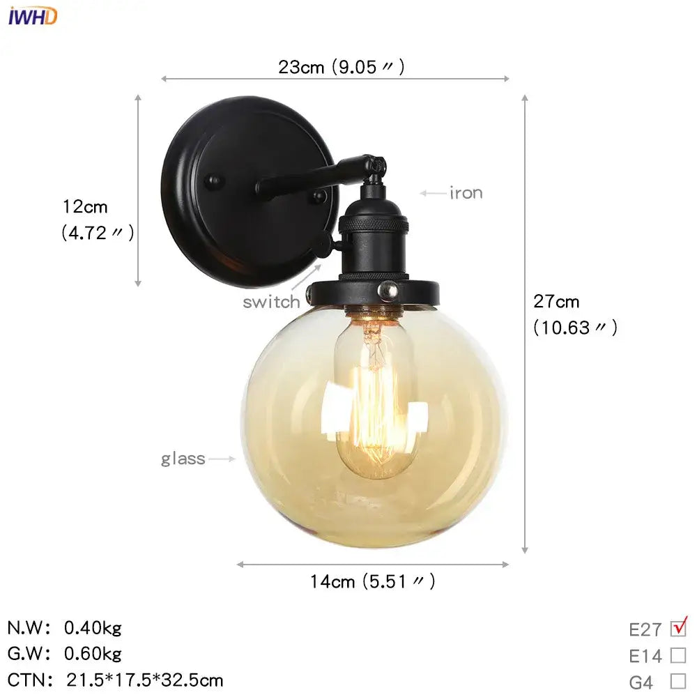 Modern black smoked glass ball wall sconce hallway light