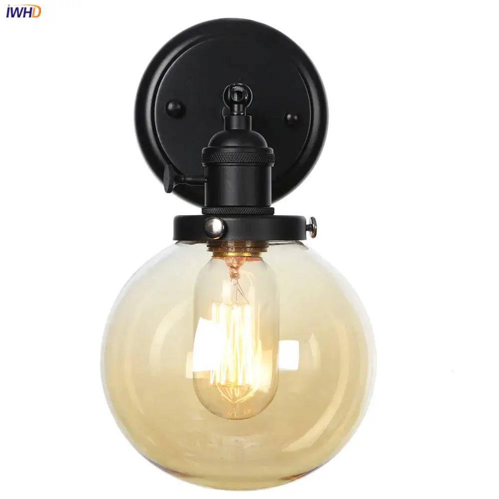 Modern black smoked glass ball wall sconce hallway light