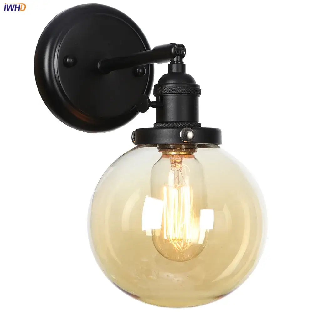 Modern black smoked glass ball wall sconce hallway light