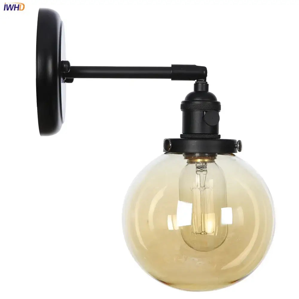 Modern black smoked glass ball wall sconce hallway light