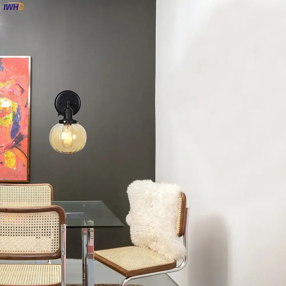 Modern black smoked glass ball wall sconce hallway light