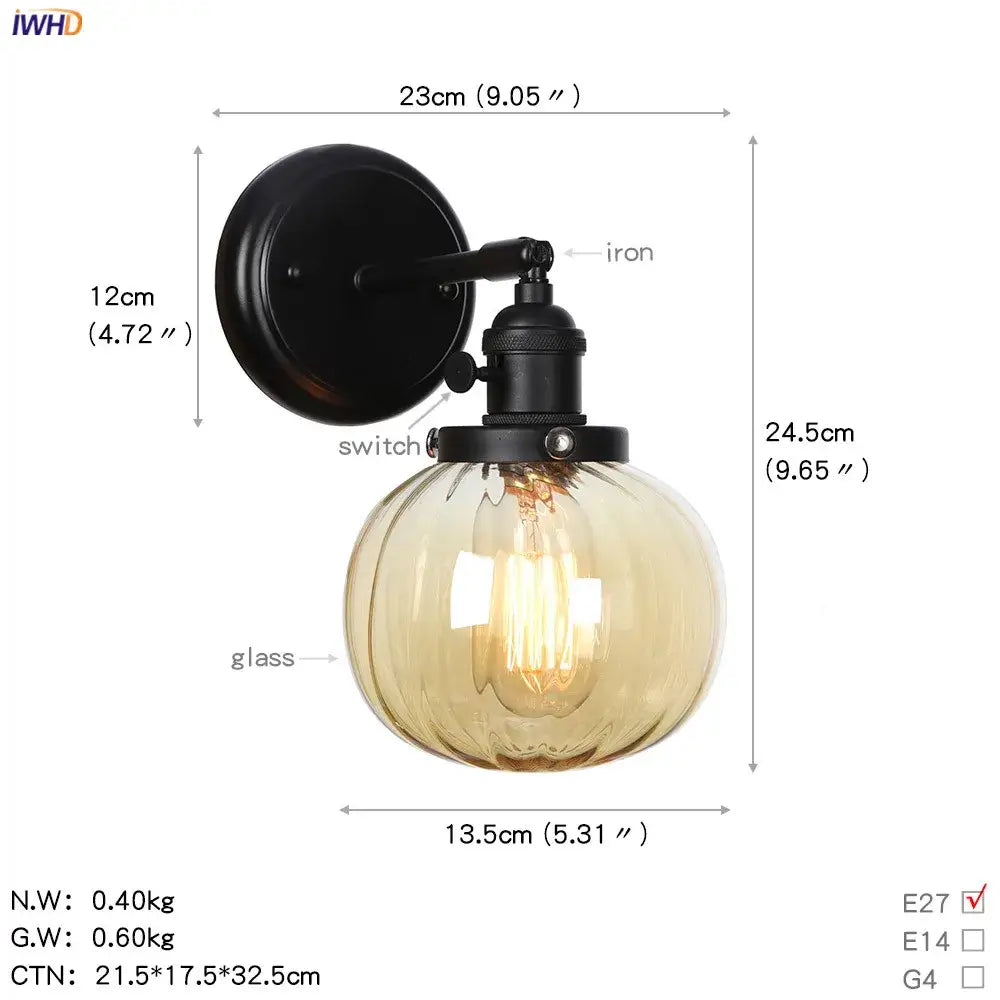 Modern black smoked glass ball wall sconce hallway light