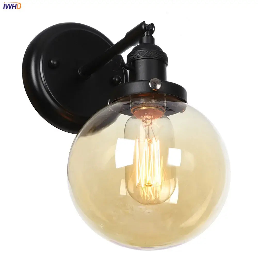 Modern black smoked glass ball wall sconce hallway light