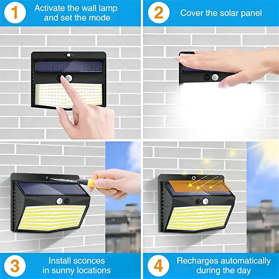 Modern black solar wall lamp outdoor motion sensor security light
