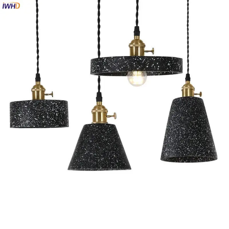 Modern black speckled cement pendant lamp kitchen brass accent