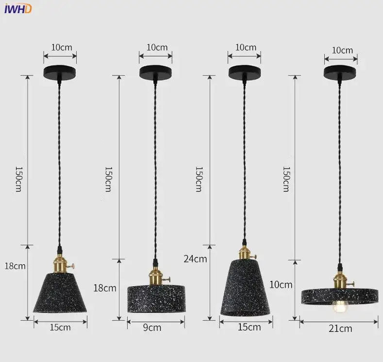 Modern black speckled cement pendant lamp kitchen brass accent