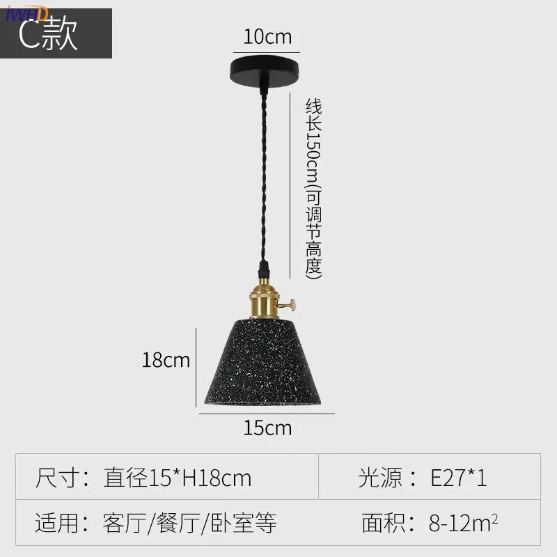 Modern black speckled cement pendant lamp kitchen brass accent