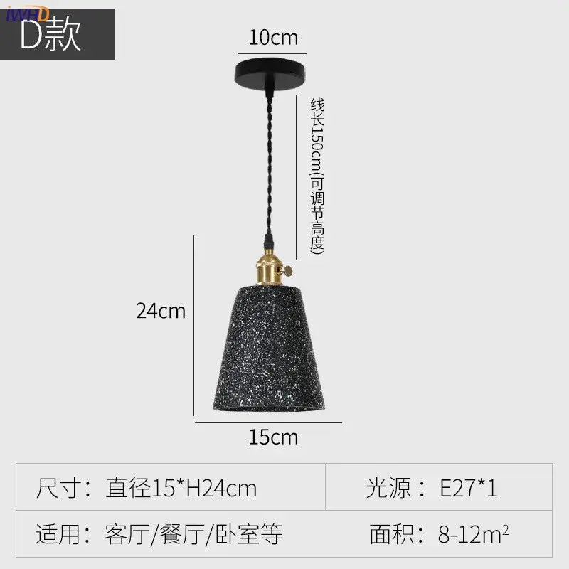 Modern black speckled cement pendant lamp kitchen brass accent
