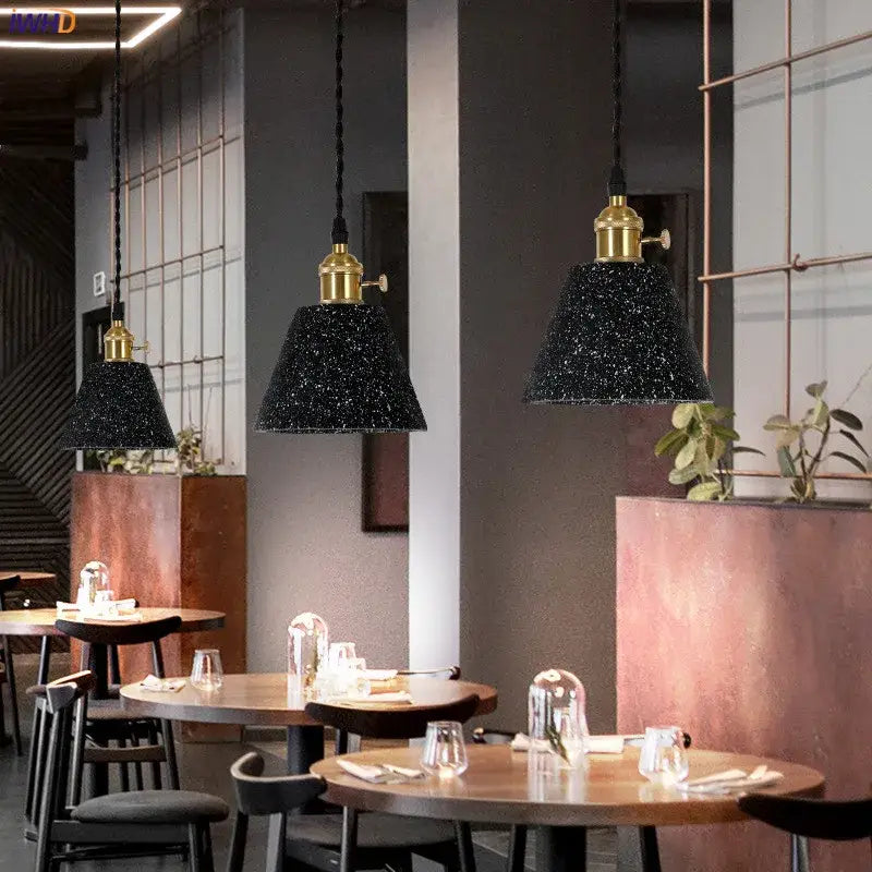 Modern black speckled cement pendant lamp kitchen brass accent