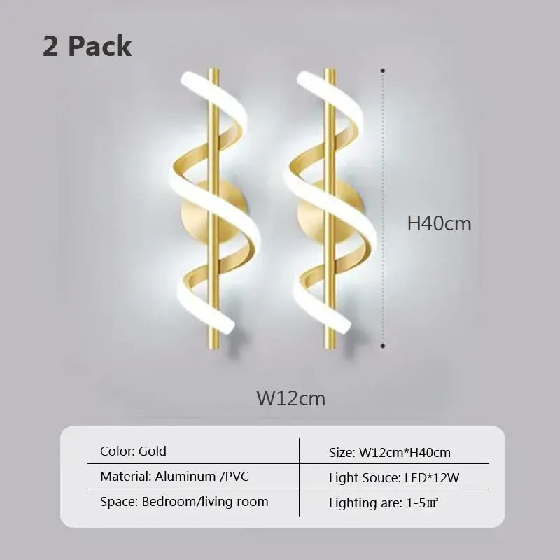 Modern black spiral led wall lamp for bedroom