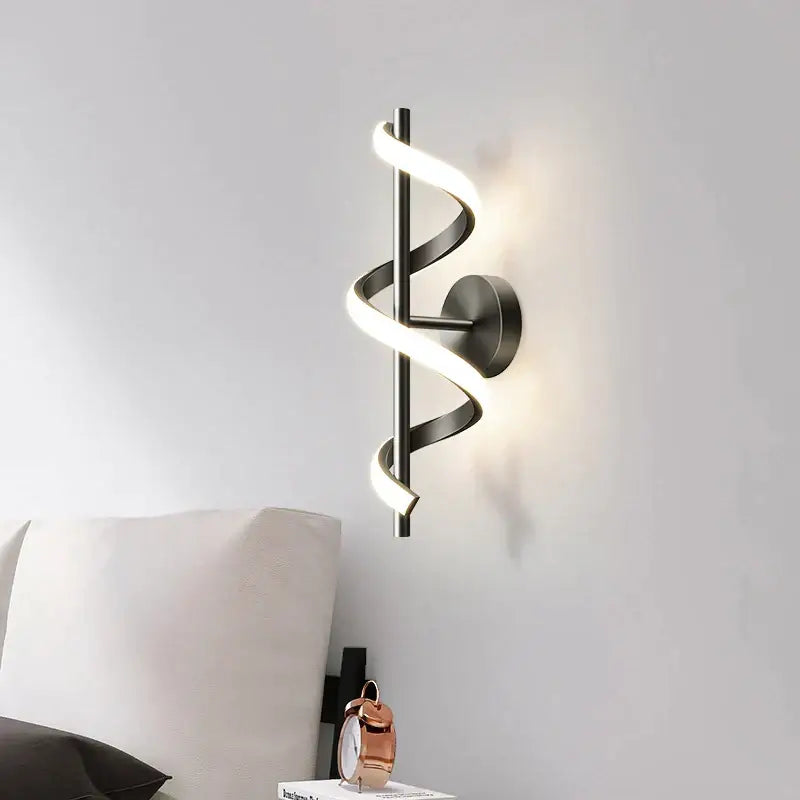 Modern black spiral led wall lamp for bedroom