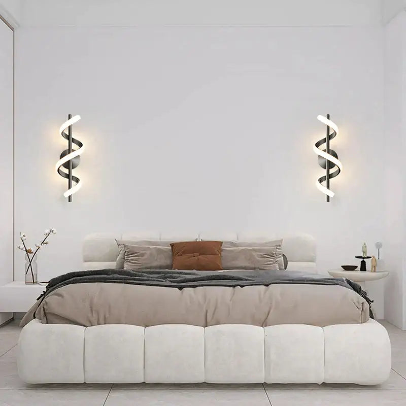 Modern black spiral led wall lamp for bedroom