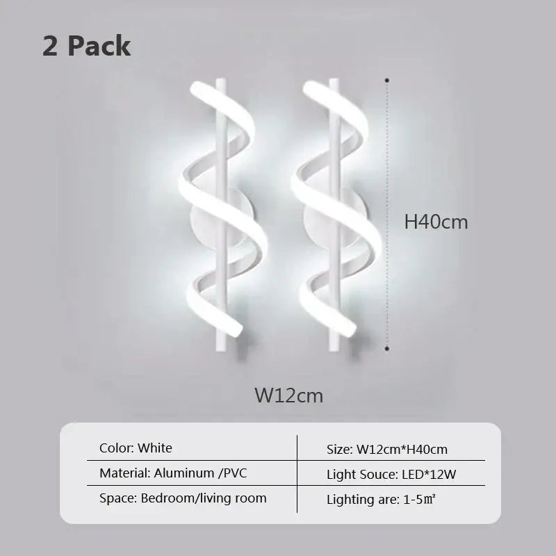 Modern black spiral led wall lamp for bedroom