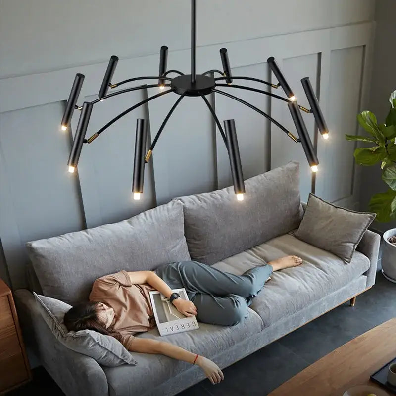 Modern black sputnik chandelier living room metal light fixture
